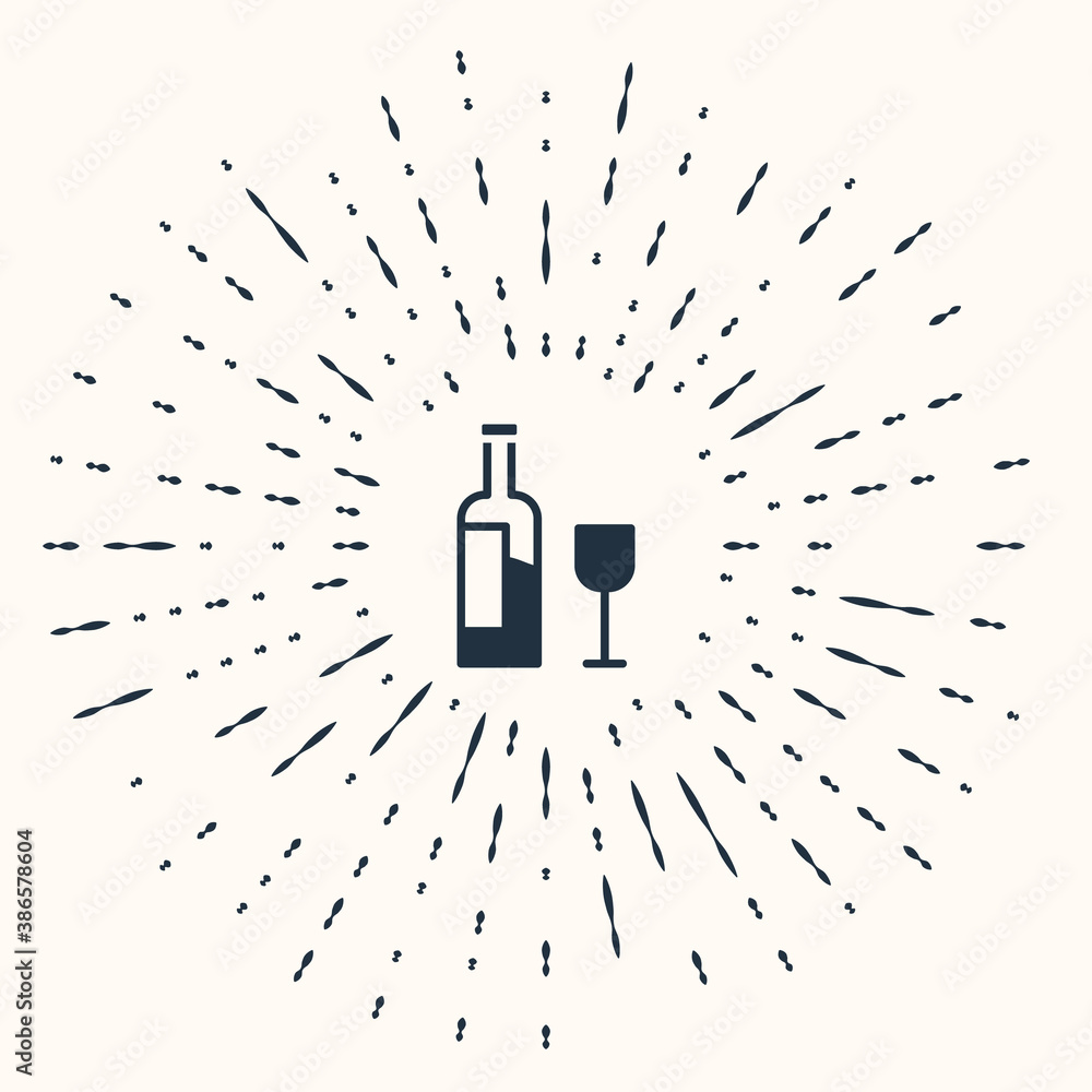 Poster grey wine bottle with glass icon isolated on beige background. abstract circle random dots. vector.