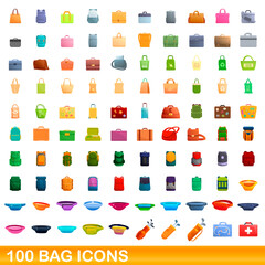 100 bag icons set. Cartoon illustration of 100 bag icons vector set isolated on white background