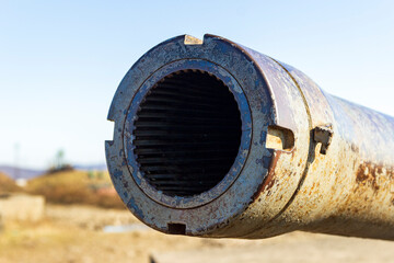 The muzzle of a Soviet B-13 gun.