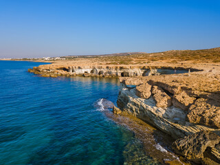 Famous Sea Caves in Ayia Napa Cyprus - aerial view