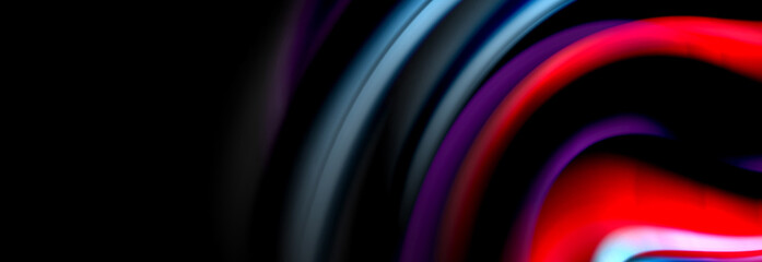 Dynamic motion abstract background. Color blurred stripes on black. Wave liquid lines poster. Vector illustration