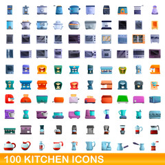 100 kitchen icons set. Cartoon illustration of 100 kitchen icons vector set isolated on white background