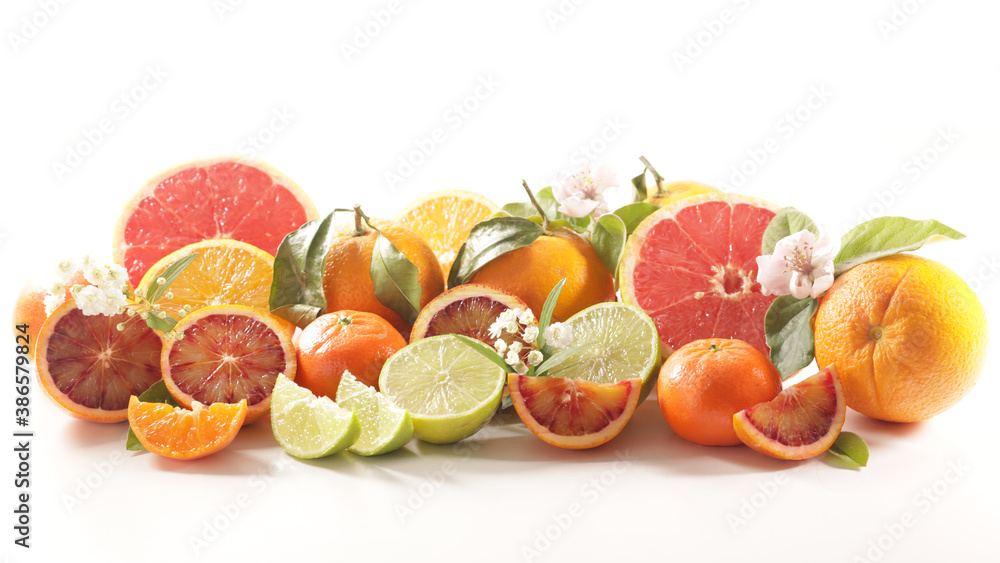 Poster assorted of citrus fruit isolated on white background