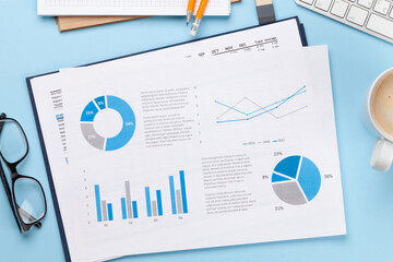 Business desk workplace and office objects