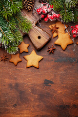 Christmas greeting card with gingerbread cookies