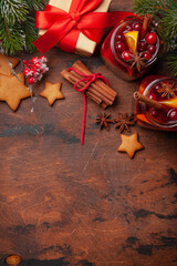 Christmas greeting card with cookies and mulled wine
