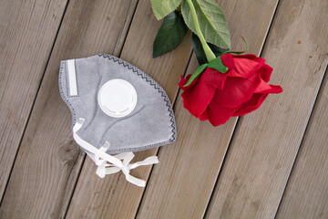 Special Valentine's Day roses and N95 mask