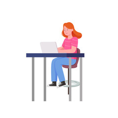 Cute Girls With Laptop Sitting in High Chair and Table Illustration