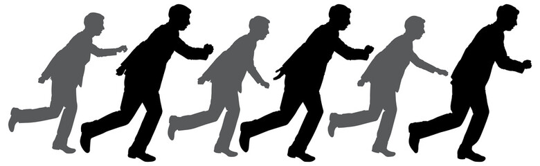 Set of businessman character design. Running man in a business suit. Vector illustration of black isolated man on white background. Business team and teamwork concept. Flat design people characters.