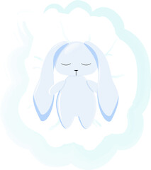 Sleeping blue rabbit on a watercolor cloud. Vector illustration