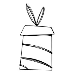 Cozy cute birthday holiday gift in a box. Doodle digital art outline. Print for wrapping paper, textiles, fabric, banner, poster, stationery, wallpaper, mail, coloring page.