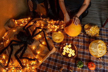 Halloween pumpkins with electric illumination.