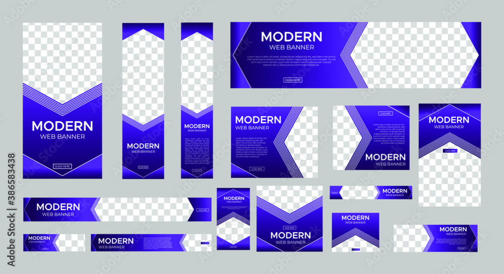 Fototapete set of creative web banners of standard size with a place for photos. Vertical, horizontal and square template. vector illustration