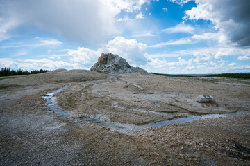 white dome geyser in yellowstone national park, wyoming in the usa