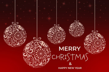 Shiny Christmas Ornaments With A Red Background - Merry Christmas web banner - vector eps10.