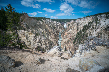 lower falls of the yellowstone national park from artist point, wyoming, usa