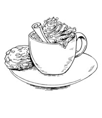 Cup of coffee with cookies.