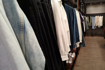 Row of clothes garment autumn and winter fashion collection