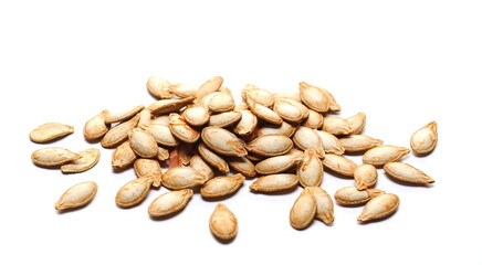 Muscat squash seeds pile isolated on white background