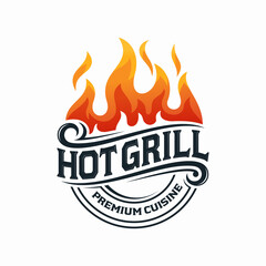 Hot Grill Logo Design Vector Template