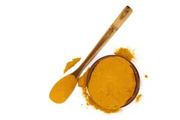 Turmeric powder on white background