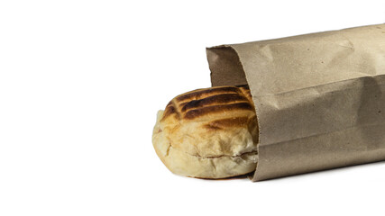 Round bun charcoal grilled serve with crispy bread skin, isolated on the white background.