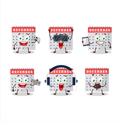 December calendar cartoon character are playing games with various cute emoticons