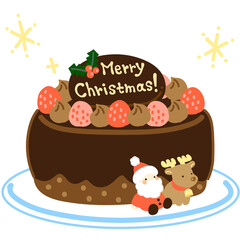 サンタとトナカイの苺のクリスマスチョコレートケーキ
