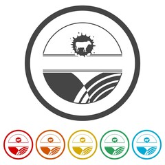 Cow logo concept. Fresh milk label ring icon, color set