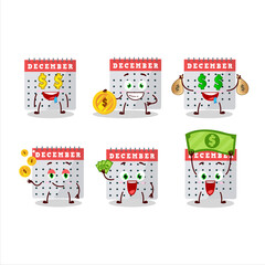 December calendar cartoon character with cute emoticon bring money