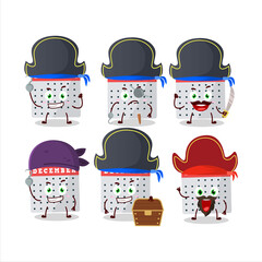 Cartoon character of december calendar with various pirates emoticons