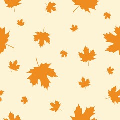 Seamless Pattern with Orange Autumn Maple Leaves. Vector Illustration. Autumn Design Collection, Backgrounds