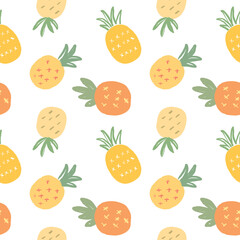 Seamless Pattern with Hand Drawn Pineapple Design on White Background