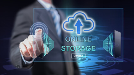 Man touching an online storage concept