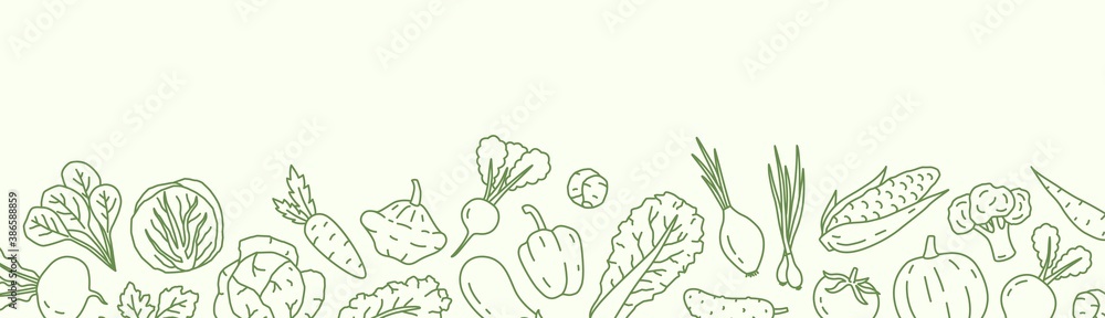 Poster horizontal background with with various vegetables and a place for text. vegan backdrop with organic