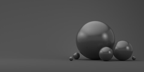Abstraction for advertising. Black balls on a black background. 3d rendering illustration.