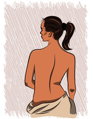 drawing of a girl with her back