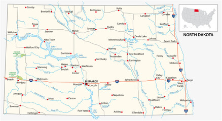 road map of the US American State of north dakota