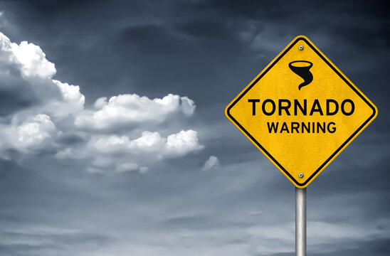 Tornado warning road sign