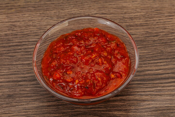 Tomato spicy sauce in the bowl