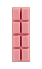 Pink chocolate bar isolated on white background. Top view