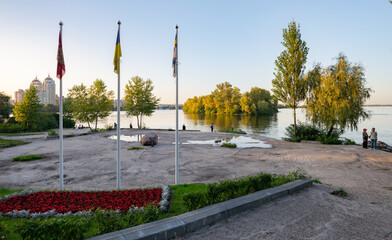 Naklejka premium Mariners' Memorial Stone in the Natalka park, close to the Dnieper river, in the Obolon district of kiev, Ukraine