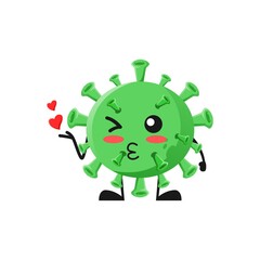 vector illustration of cute virus bacteria mascot or character give kiss love. cute virus bacteria Concept White Isolated. Flat Cartoon Style Suitable for Landing Page, Banner, Flyer, Sticker.