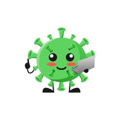 vector illustration of cute virus bacteria mascot or character holding laptop. cute virus bacteria Concept White Isolated. Flat Cartoon Style Suitable for Landing Page, Banner, Flyer, Sticker.