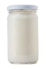 Glassware full of fresh milk isolated on white