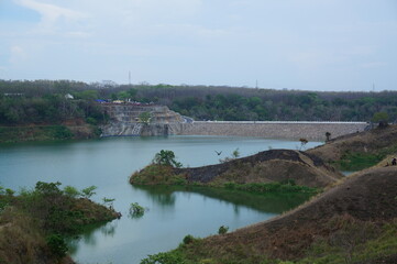 Fototapeta premium Reservoir is an artificial lake used as a river dam that aims to store water
