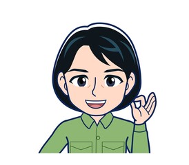 Young woman in green work clothes