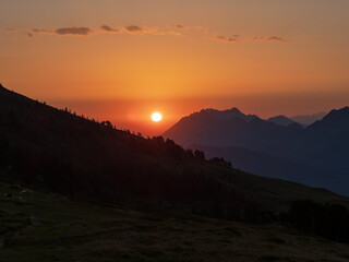 Sunrise shilouette in the Alps, bernese highlands