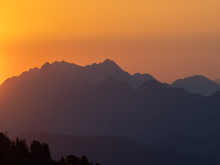 Sunrise shilouette in the Alps, bernese highlands