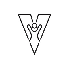 V letter with people silhouette logo design vector